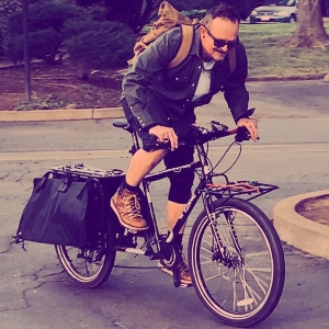 106.7 Z-Rock's morning man Tim Buc Moore riding his bike in Chico California