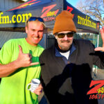 Tim Buc Moore with a loyal Buc Head at Fresh Twisted Cafe in Chico California for Wake the Buc Up on 106.7 Z-Rock February 17th 2022
