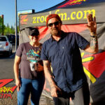 Tim Buc Moore with a loyal Buc Head at Betty Cakes & Coffee in Oroville California for Wake the Buc Up on 106.7 Z-Rock April 7th 2022