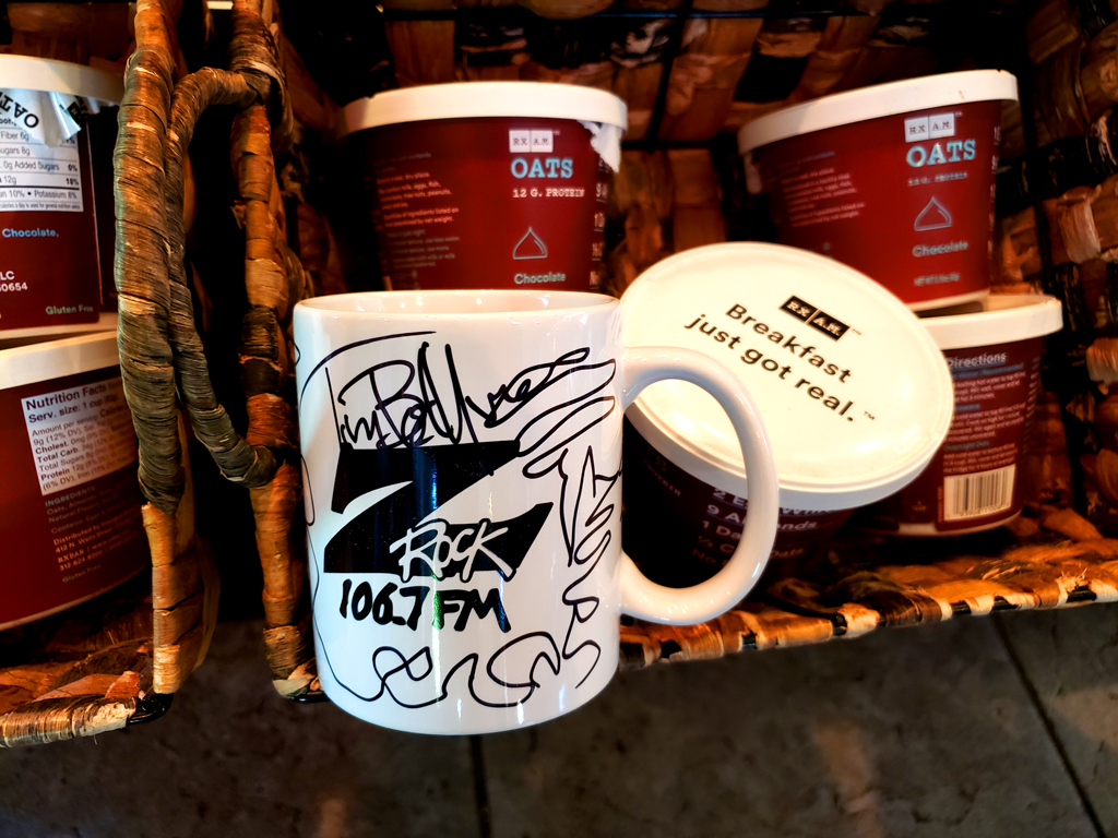 World famous Z-Rock "Doodle" mug customized by Tim Buc Moore at The Grateful Bean in Chico California for Wake the Buc Up on 106.7 Z-Rock April 28th 2022