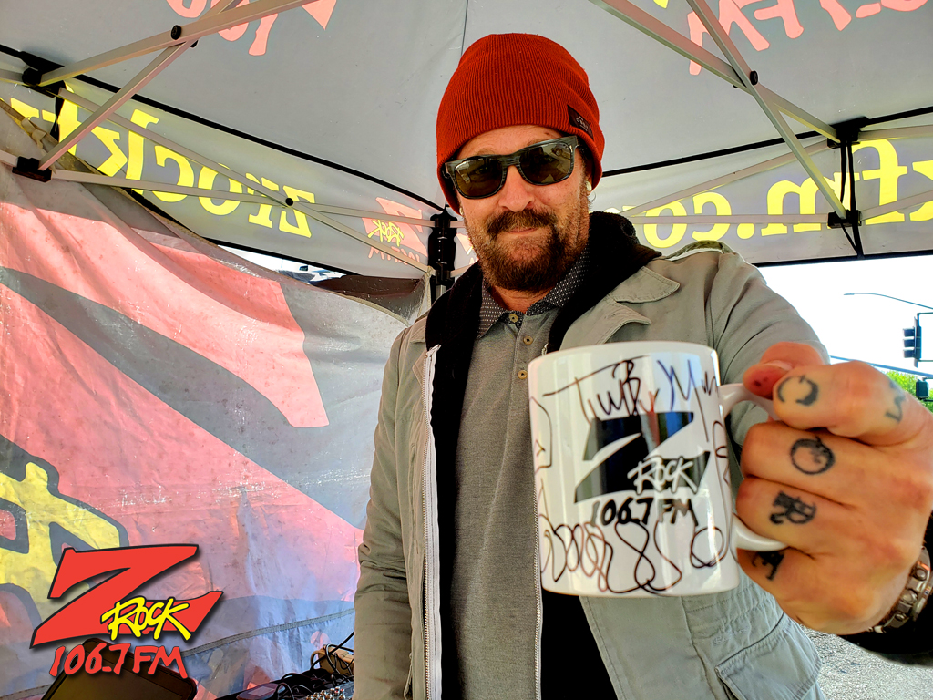 Tim Buc Moore showing off his doodles on the Z-Rock at The Grateful Bean in Chico California for Wake the Buc Up on 106.7 Z-Rock April 28th 2022