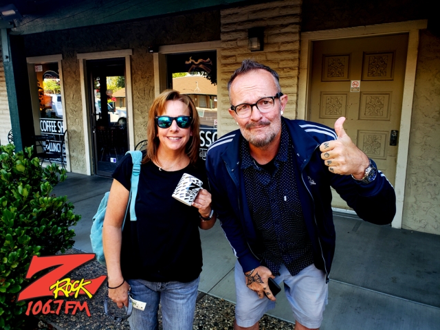 Tim Buc Moore with a loyal Buc Head at Chico Creek Coffee in Chico California for Wake the Buc Up on 106.7 Z-Rock June 30th 2022