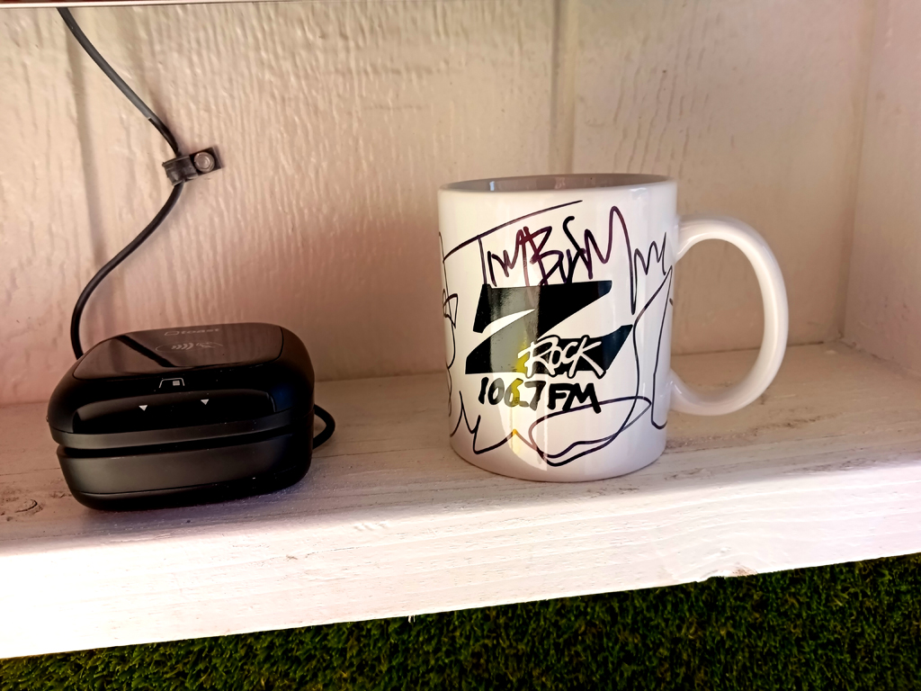 World famous Z-Rock "Doodle" mug customized by Tim Buc Moore at Fresh Twisted Cafe in Chico California for Wake the Buc Up on 106.7 Z-Rock August 4th 2022