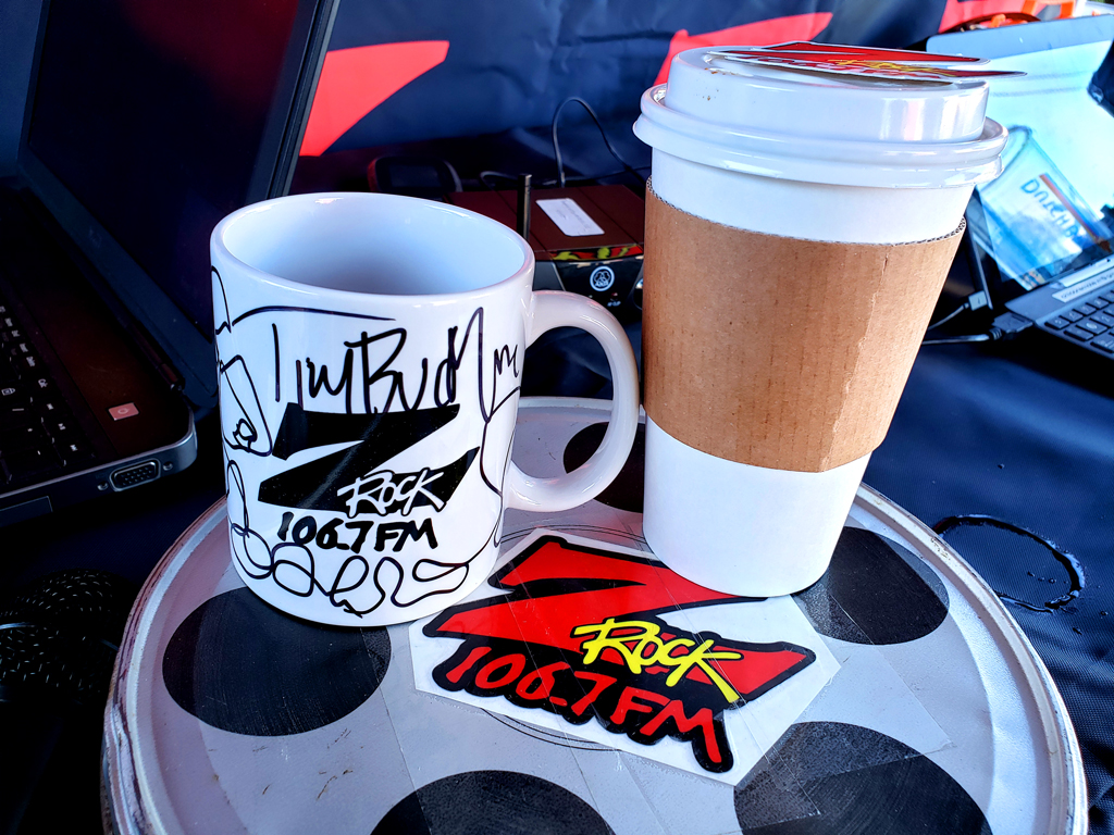World famous Z-Rock "Doodle" mug customized by Tim Buc Moore at Lovely Layers Cakery in Chico California for Wake the Buc Up on 106.7 Z-Rock August 25th 2022