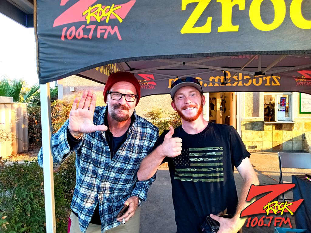 Tim Buc Moore with a loyal Buc Head at Olson House Coffee in Oroville California for Wake the Buc Up on 106.7 Z-Rock October 13th 2022