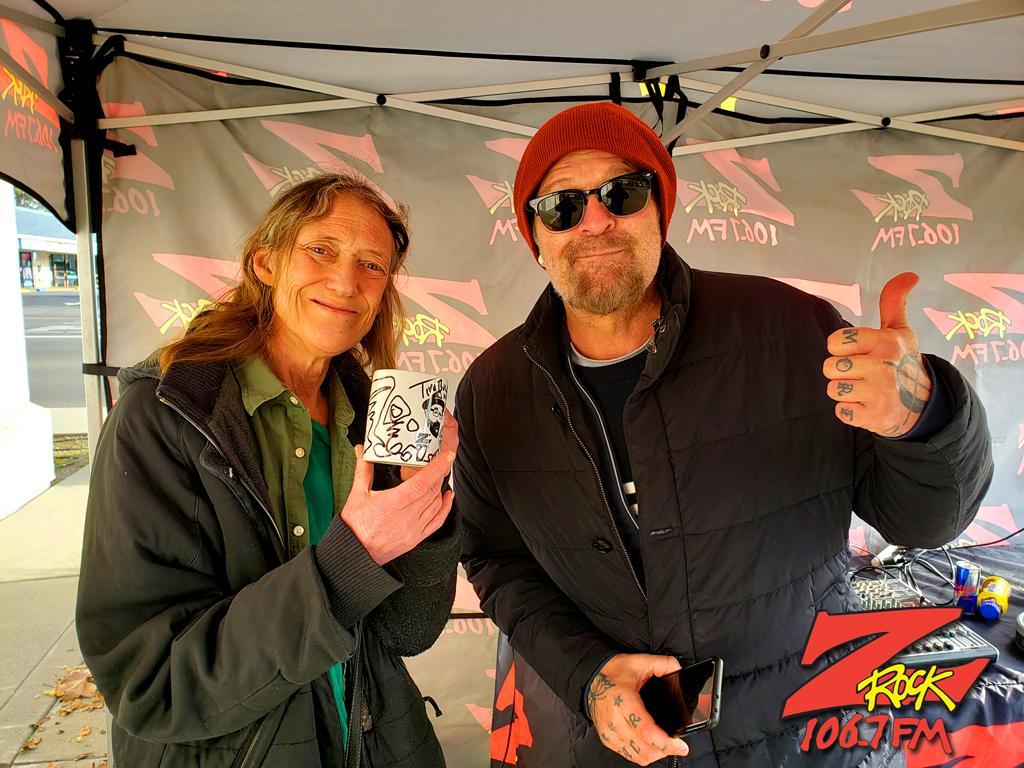 Tim Buc Moore with a loyal Buc Head at Grateful Bean in Chico California for Wake the Buc Up on 106.7 Z-Rock February 16th 2023