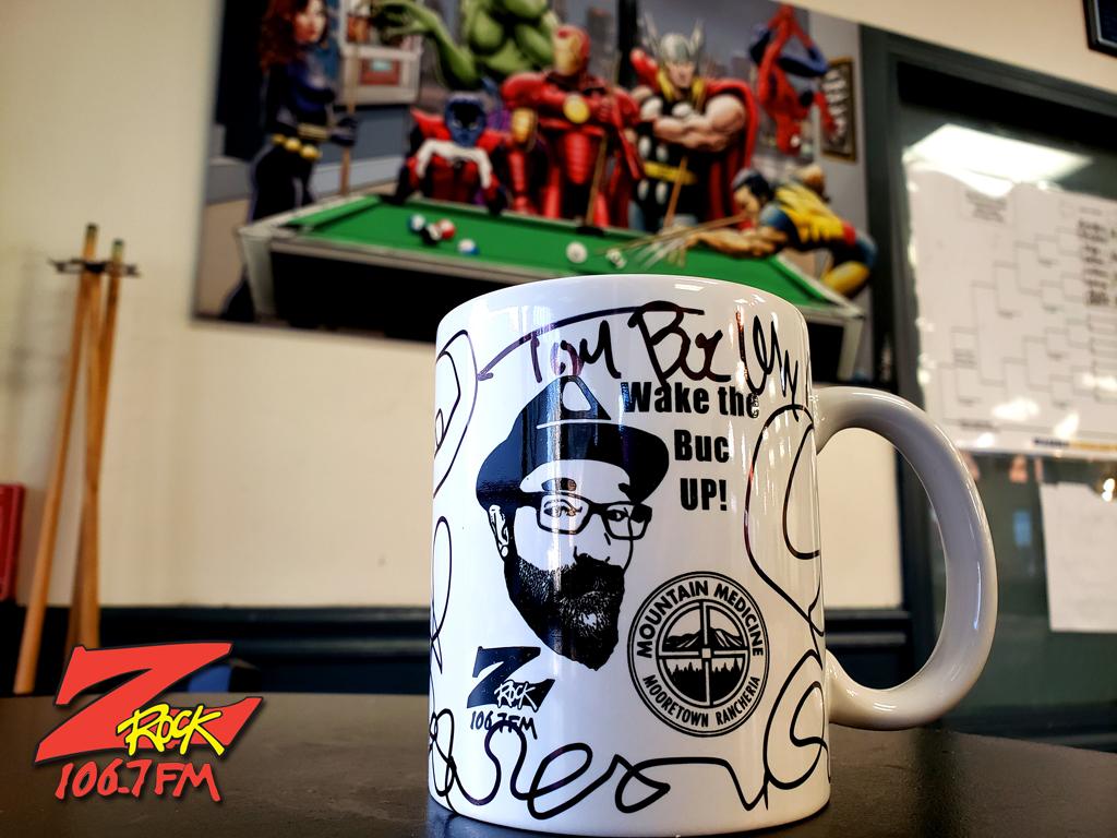 World famous Z-Rock "Doodle Mug" customized by Tim Buc Moore at the Axiom Youth Center in Oroville California for Wake the Buc Up on 106.7 Z-Rock February 23rd 2023