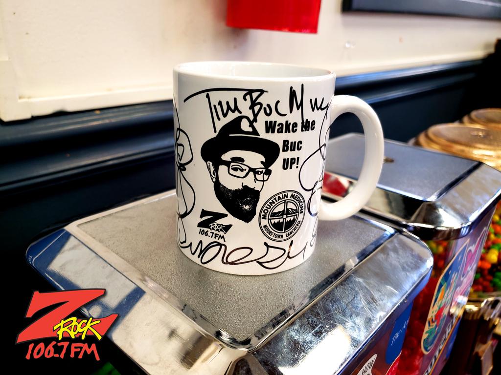 World famous Z-Rock "Doodle Mug" customized by Tim Buc Moore at the Axiom Youth Center in Oroville California for Wake the Buc Up on 106.7 Z-Rock February 23rd 2023