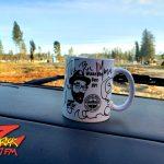 World famous "doodle" mug customized by Tim Buc Moore at Pumped Coffee in Paradise California for Wake the Buc Up on 106.7 Z-Rock February 2nd 2023